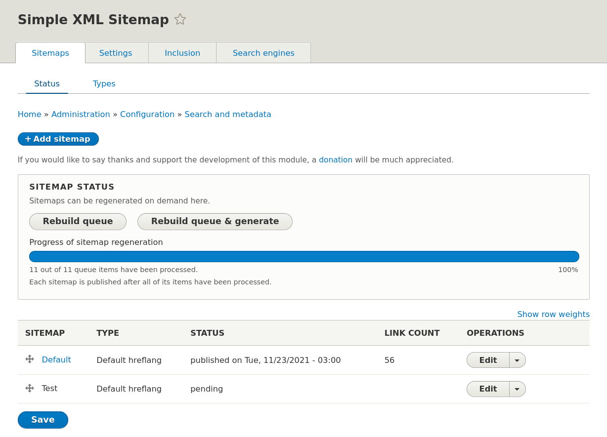 Sitemap list UI